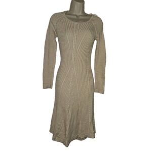 Boston Proper Cream Silk Blend  Chunky Cable Knit  Scoop Neck‎ Sweater Dress XXS